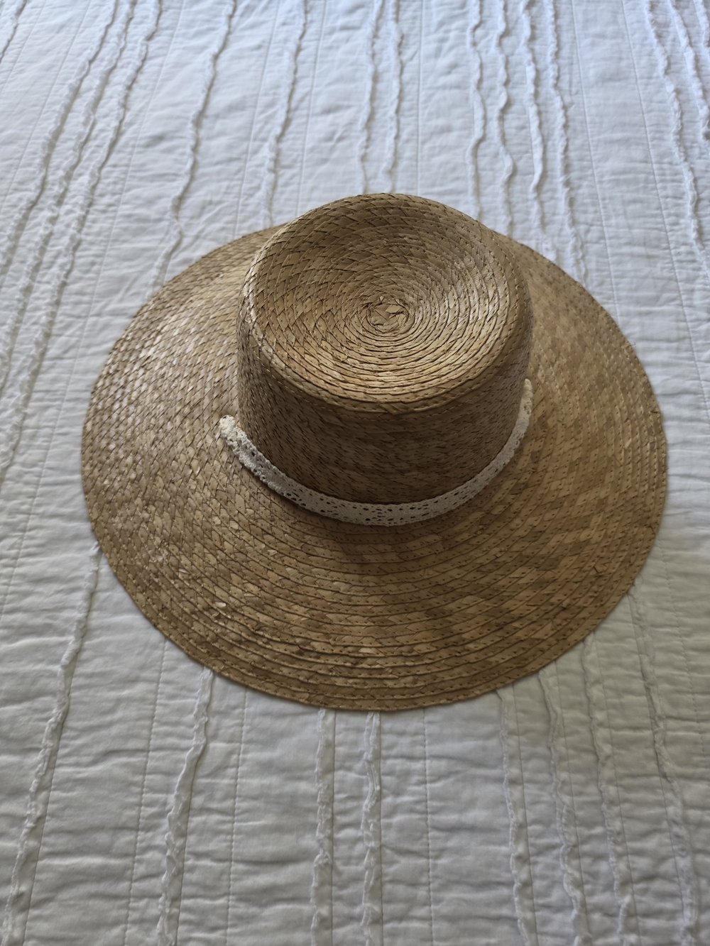 Rylee + Cru Natural Straw Sun Hat with White Lace Trim